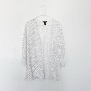 Alfani White Crochet Openwork Cardigan Sweater Open Knit Cover Up Top Jacket 1X